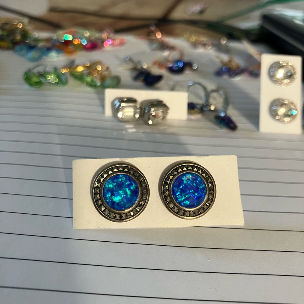 Beautiful come like Blue Opal Stud Earrings SILVER STAMP 925